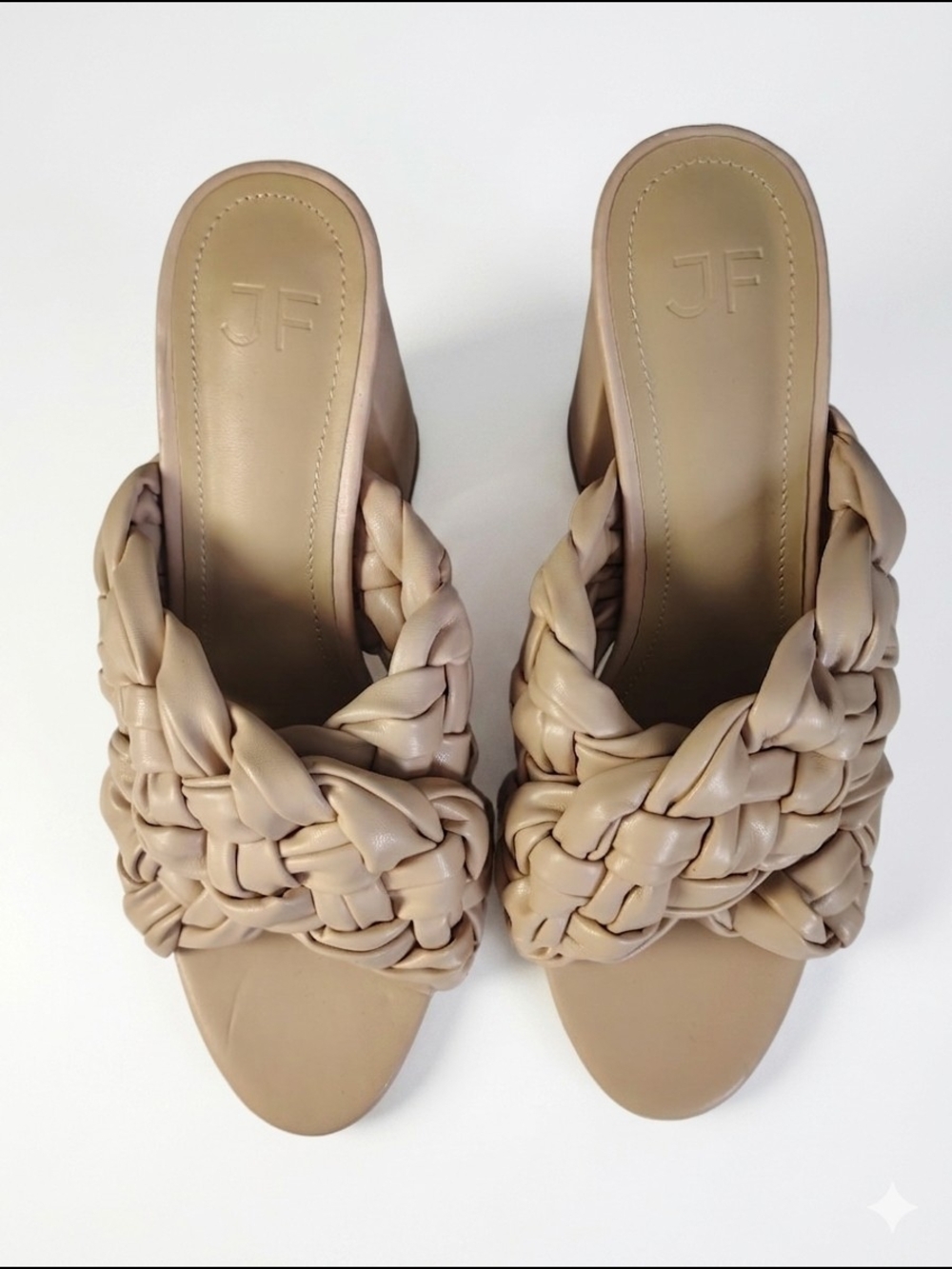 Jf Blair Braided Block‎ Heel Slide Sandals in Taupe Nwot